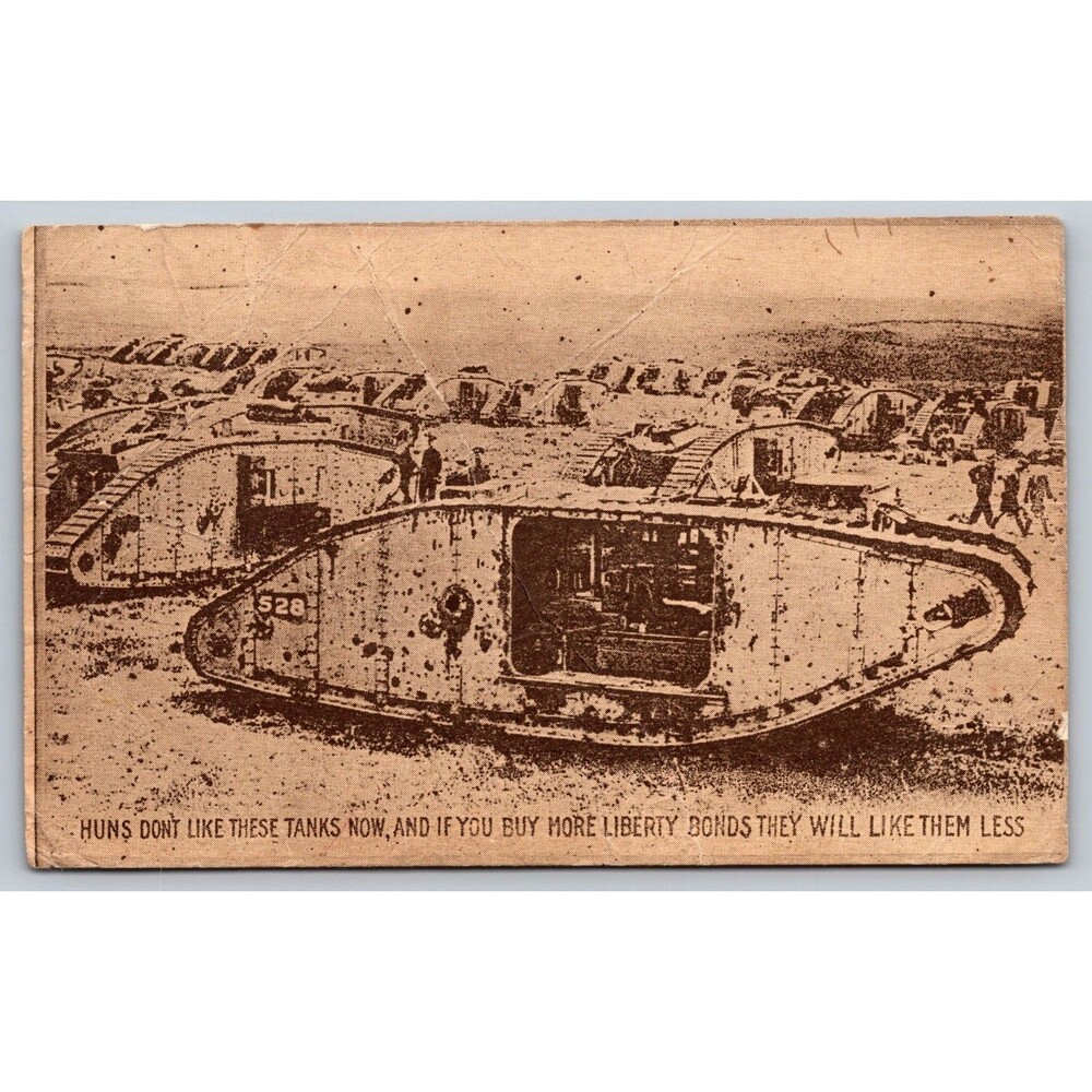 WWI 1918 US Army Tank Postcard Censored Soldier Mail Huns Don't Like These Tanks